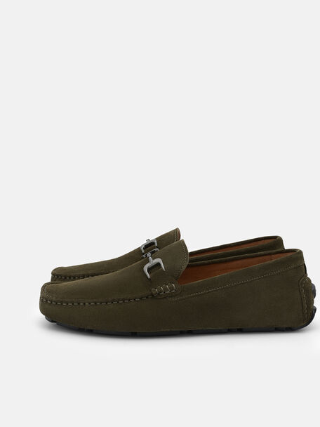 Suede Horsebit Driving Shoes, Military Green Suede, hi-res