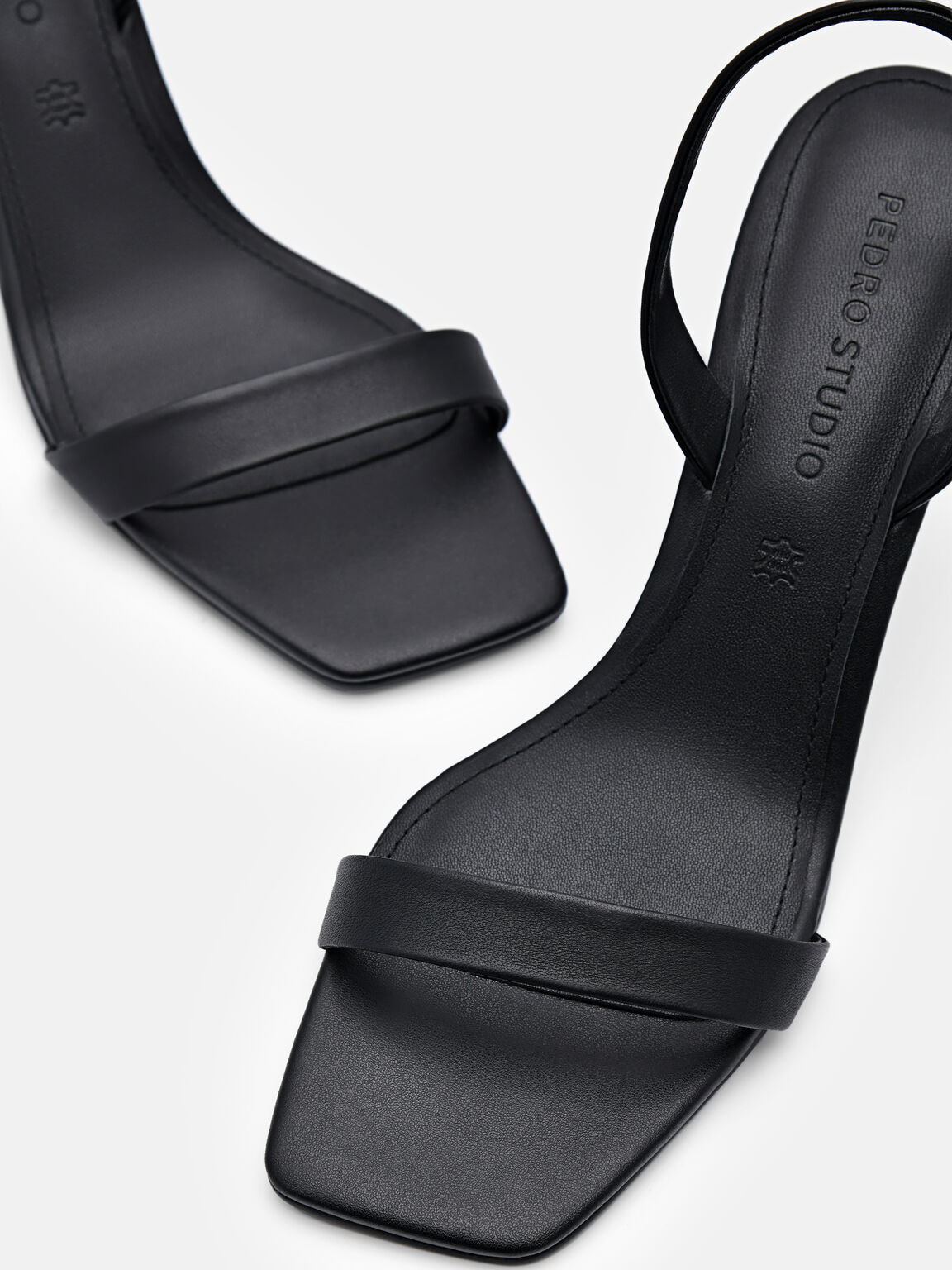 Giày sandals cao gót mũi vuông Studio Mel Leather, Đen, hi-res