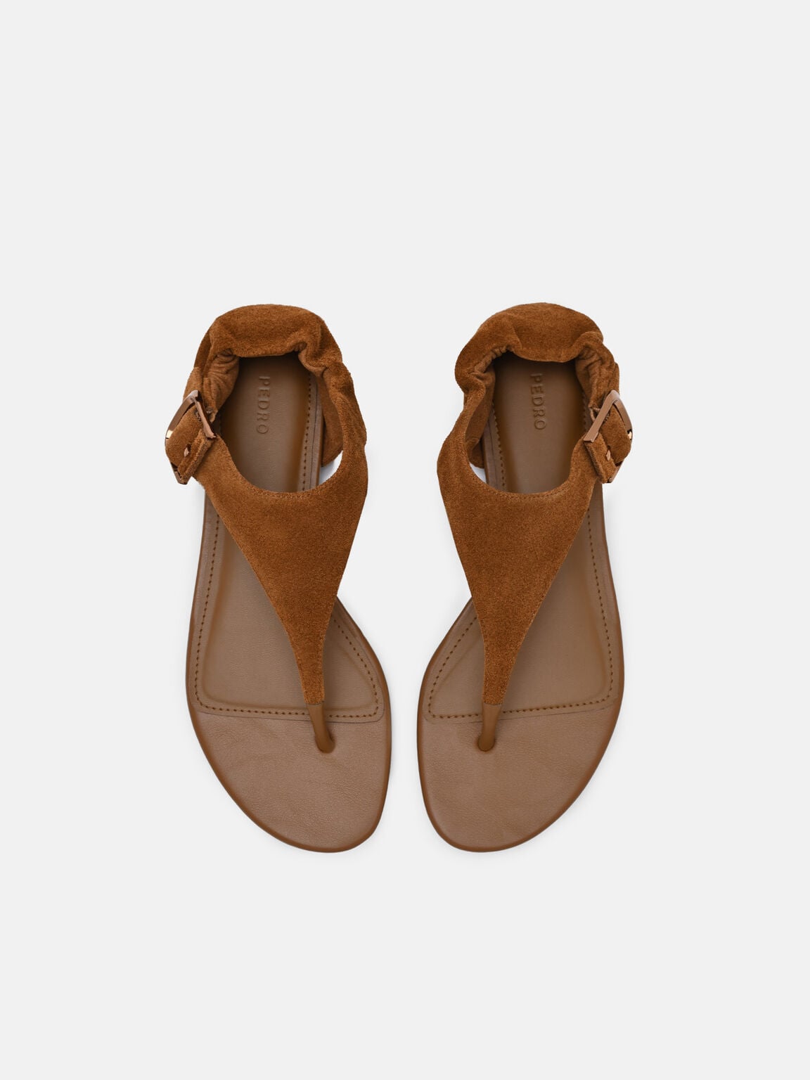 Gi&agrave;y sandals đế bệt Gabrielle, Rượu cognac da lộn, hi-res