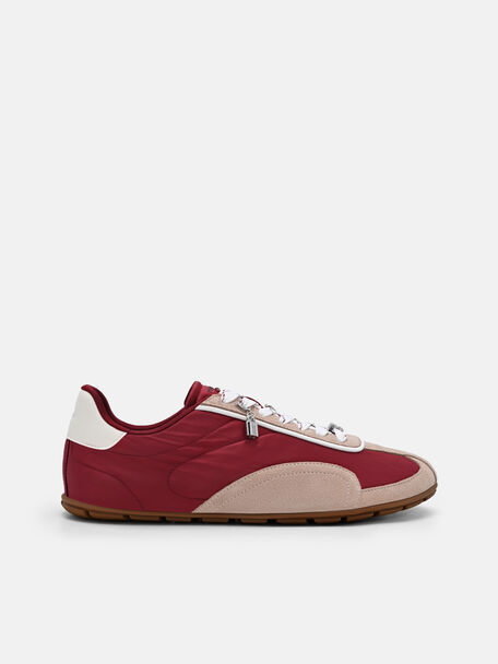 Crest Satin Sneakers, Red, hi-res