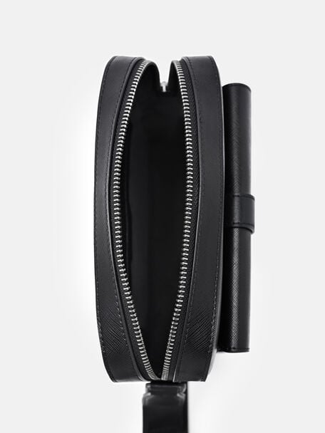 Boxy Saffiano Leather Crossbody Bag, Black Saffiano, hi-res