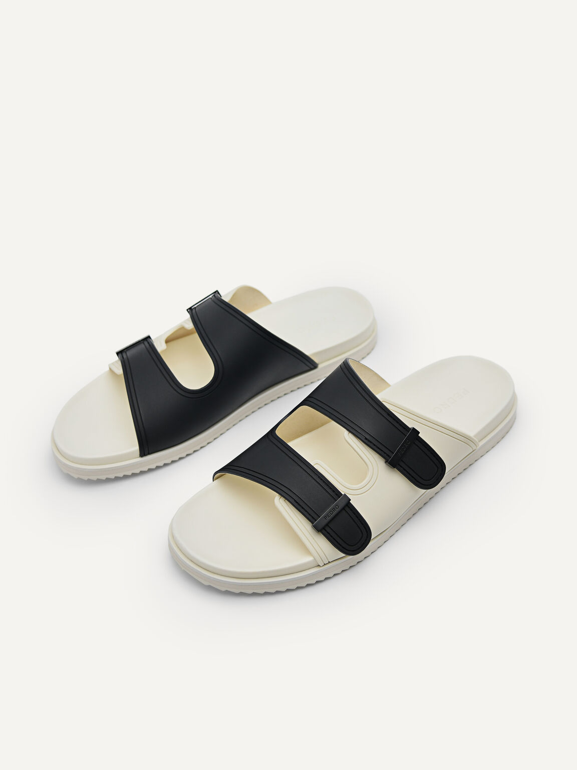 Rubber Double-strap Walking Sandals, Black, hi-res