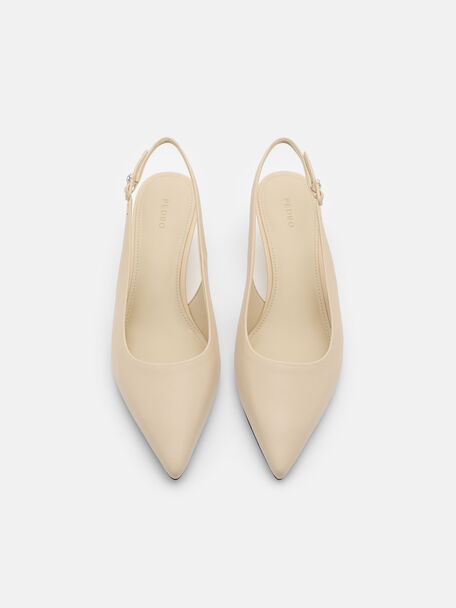Adena Leather Wedge Slingback Pumps, Beige, hi-res