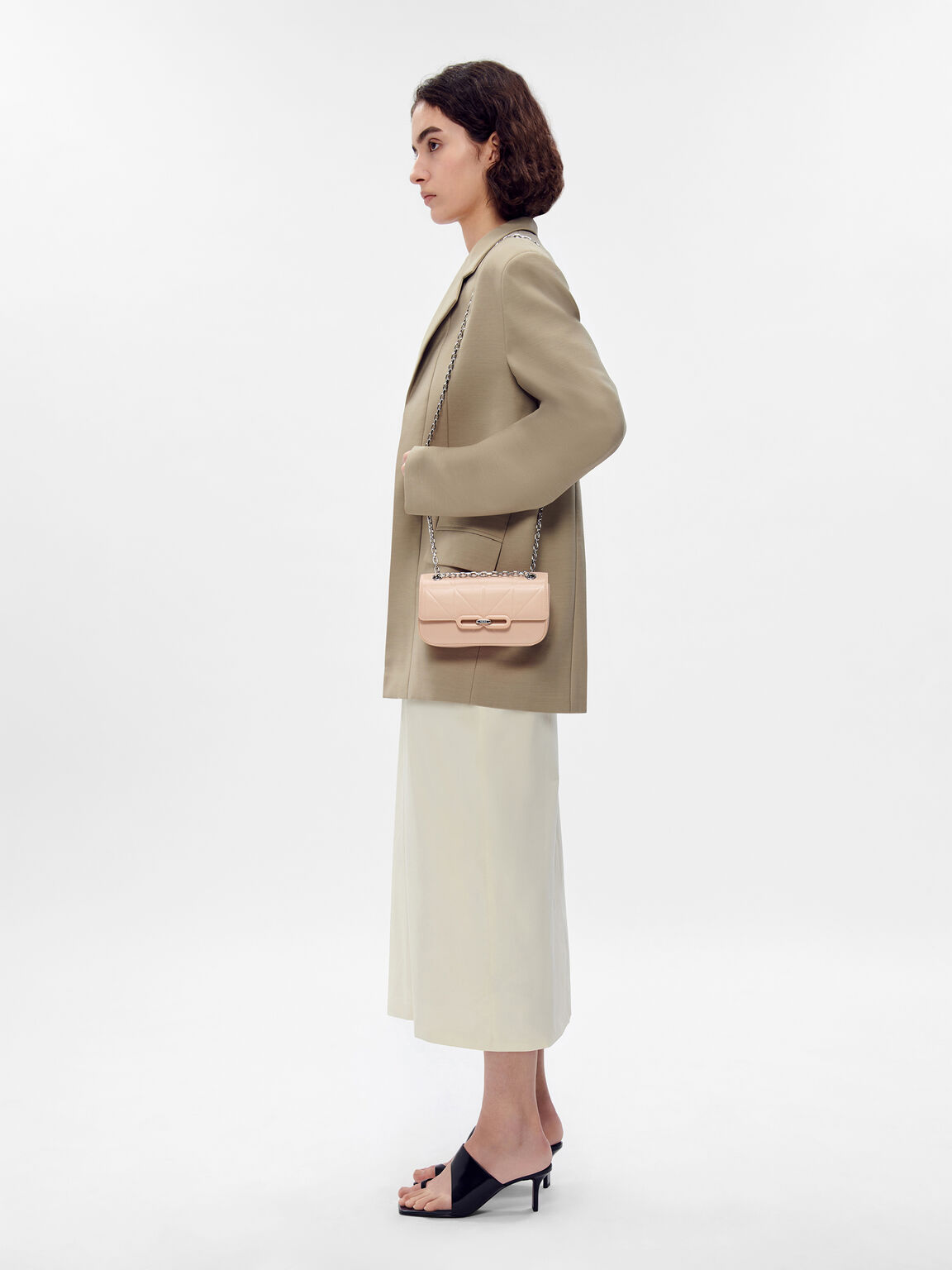 Túi đeo vai phom chữ nhật nắp gập Studio Kate Leather, Nude, hi-res