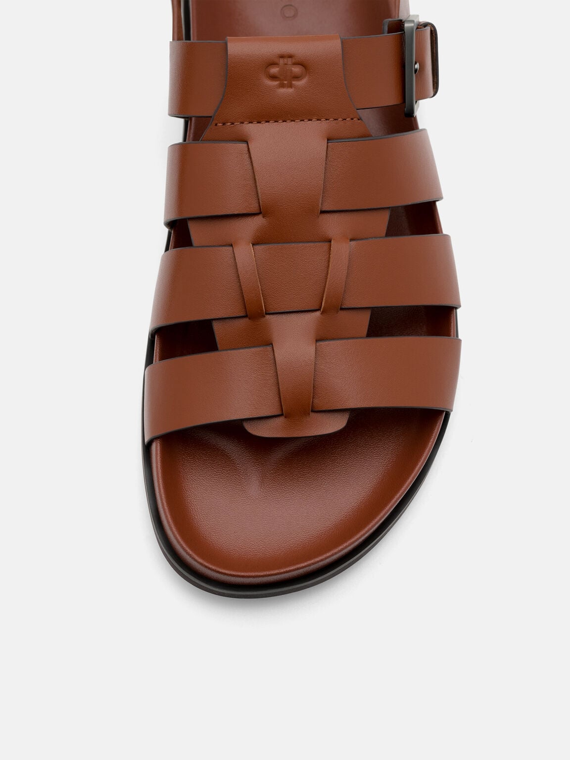Gi&agrave;y sandals đế bệt Leather Caged, Rượu Cognac, hi-res
