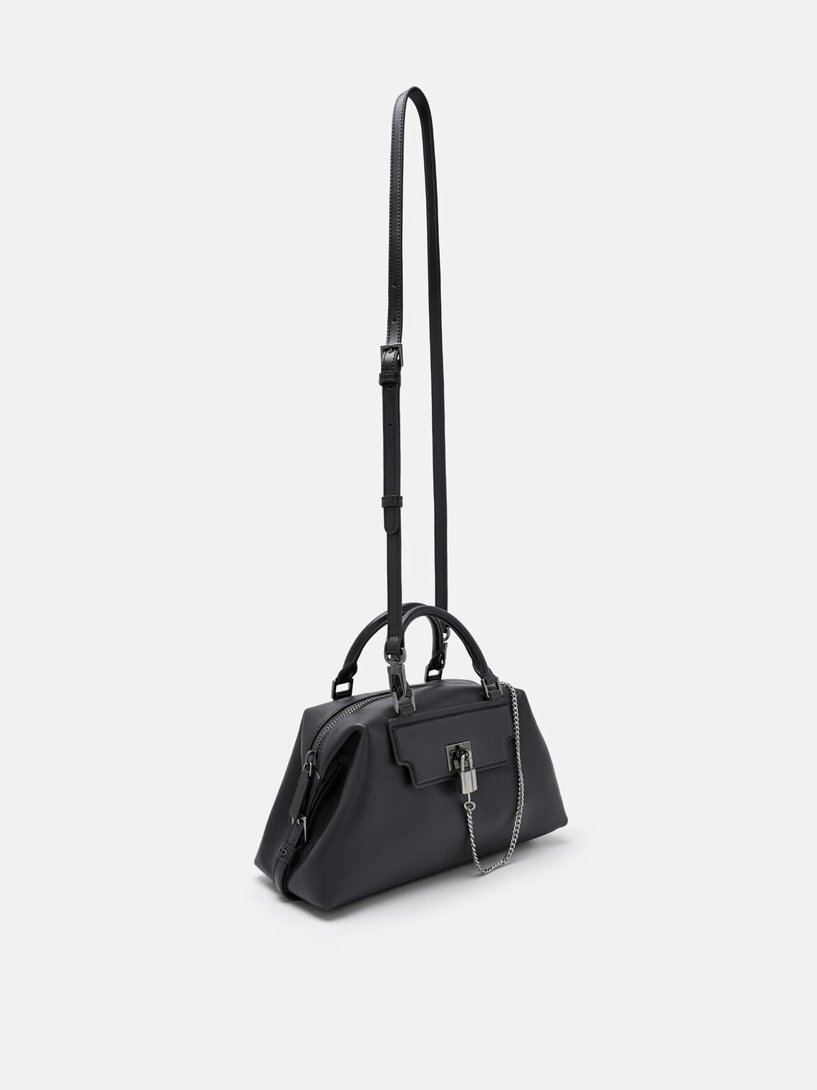 Mirelle Leather Bowling Bag, Dark Grey, hi-res
