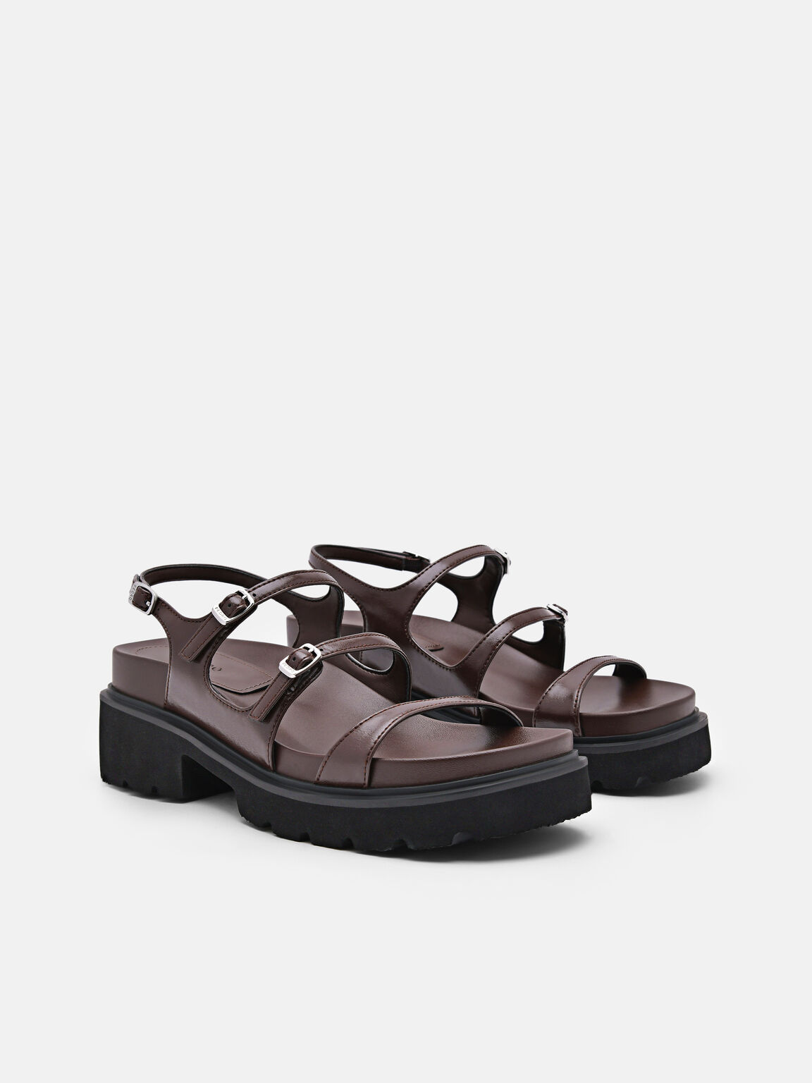 Giày sandals đế cao Chunky, Nâu Đậm, hi-res