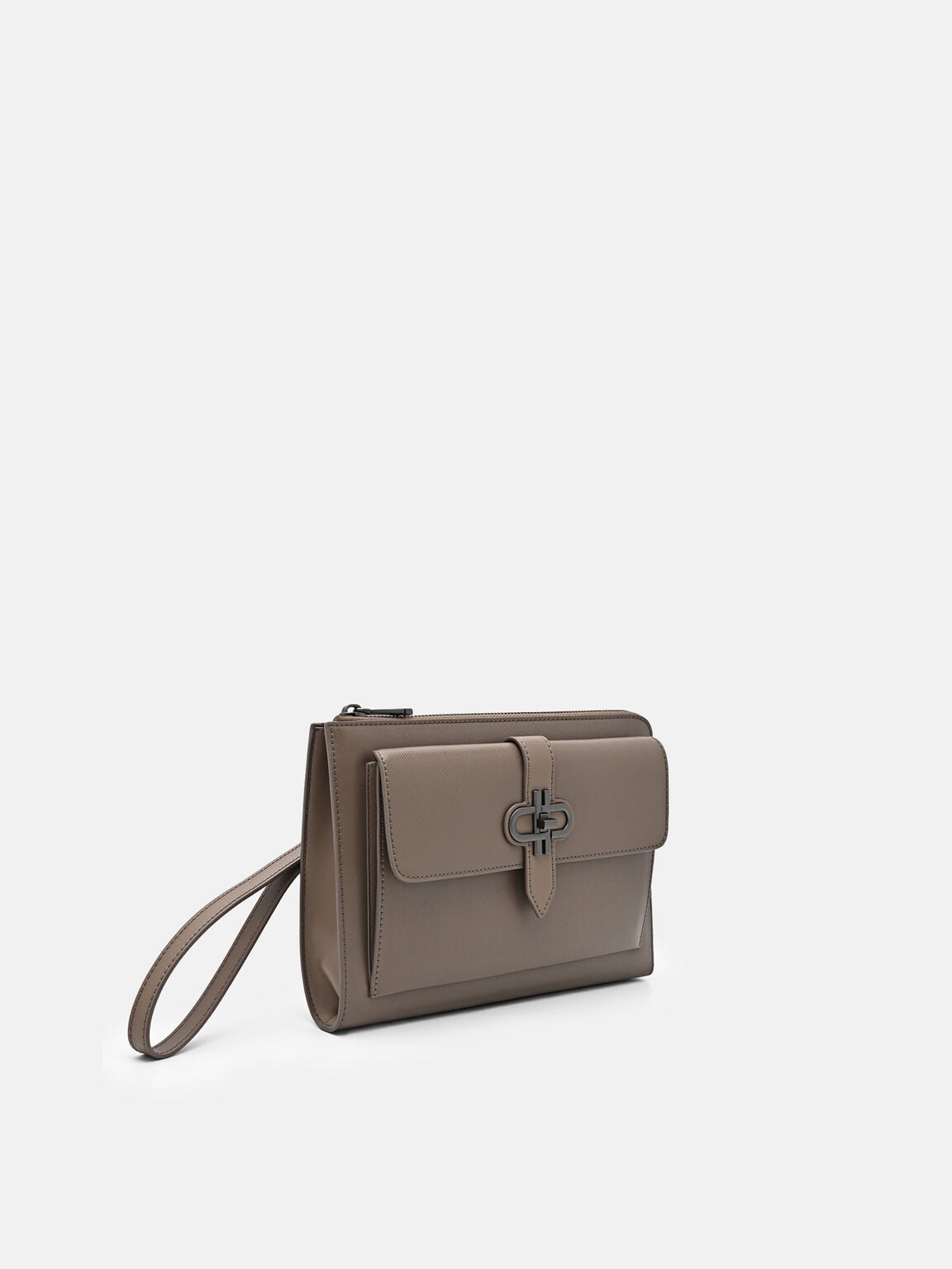 Clutch phom chữ nhật Two-Way Carry, Dark Taupe Saffiano, hi-res