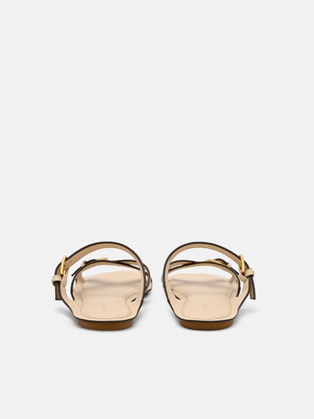 Leather Strappy Slide Sandals, Sand, hi-res