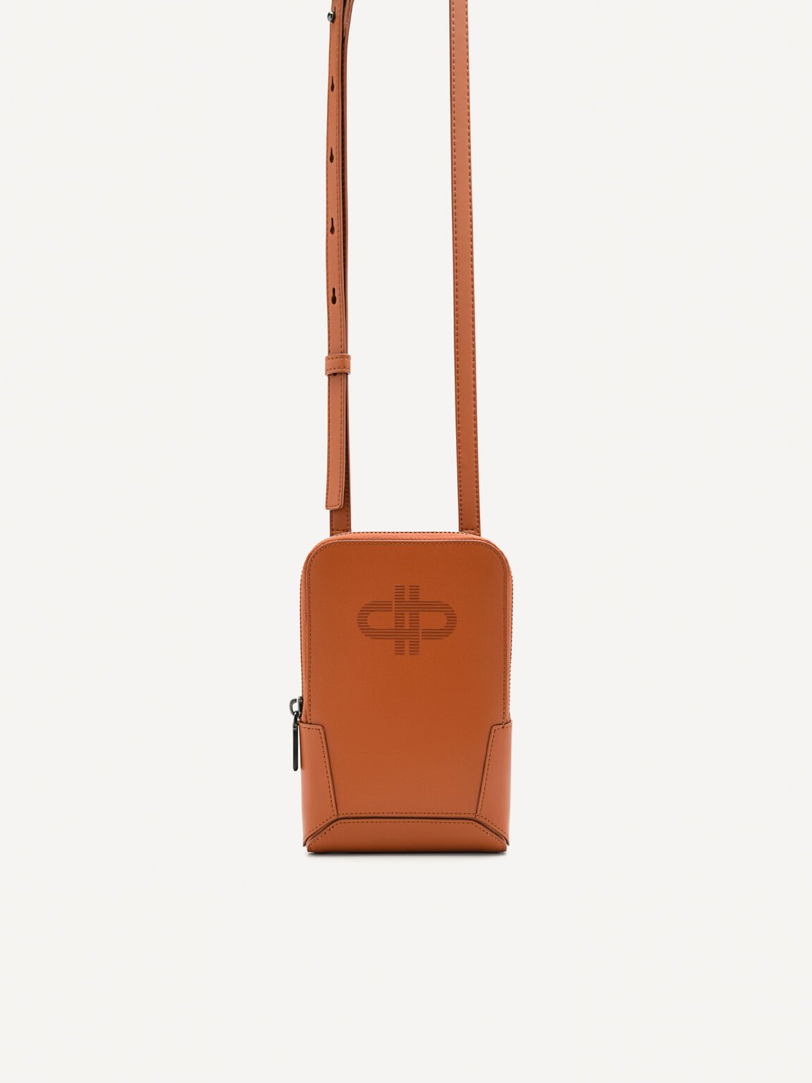 Túi đeo chéo phom chữ nhật Icon Leather, Rượu Cognac