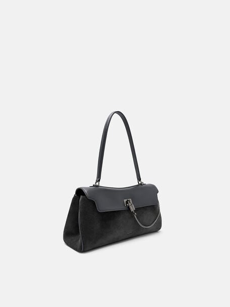 Mirelle Leather Shoulder Bag, Dark Grey, hi-res