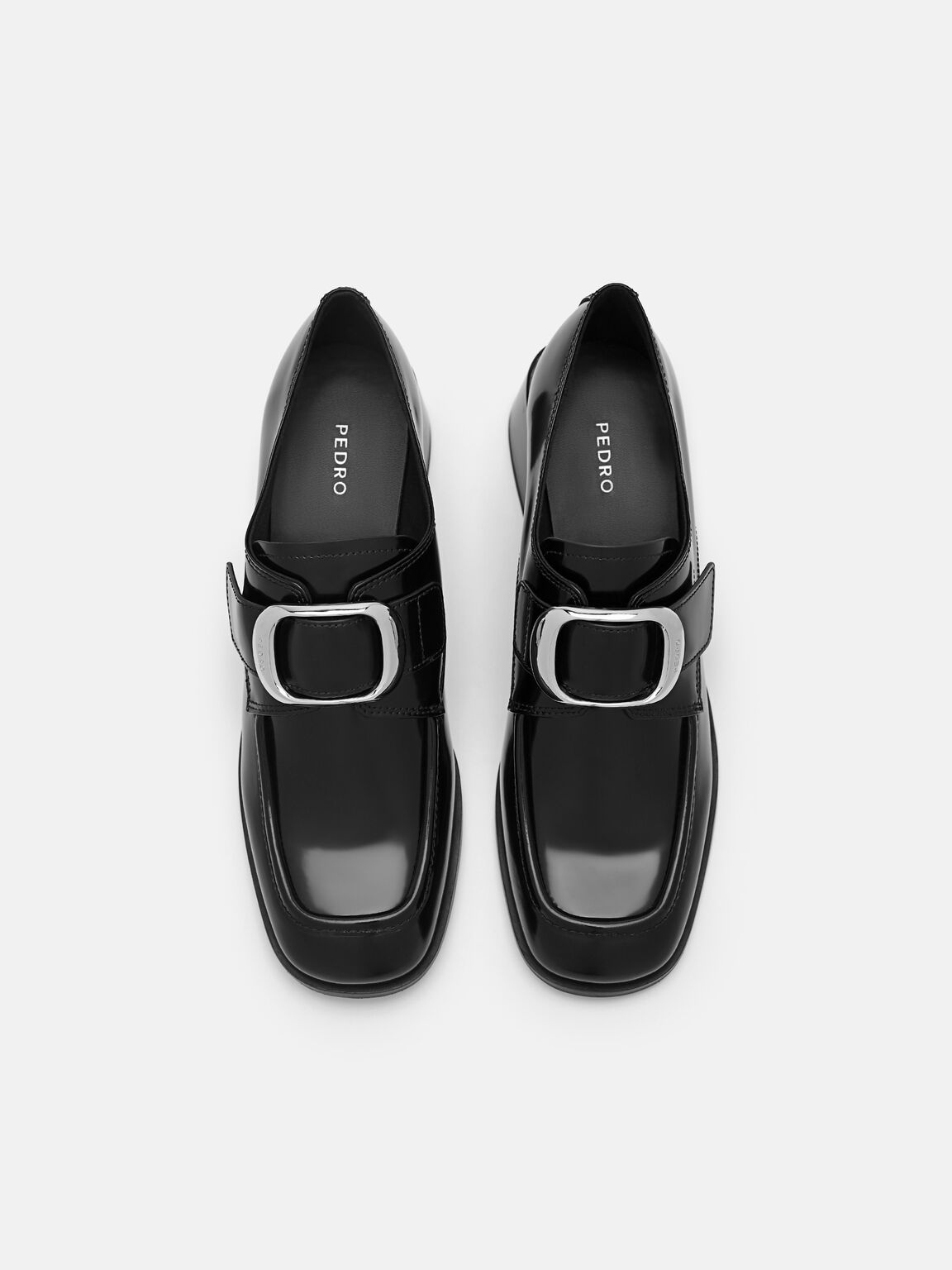 Eden Leather Heel Loafers, Black, hi-res