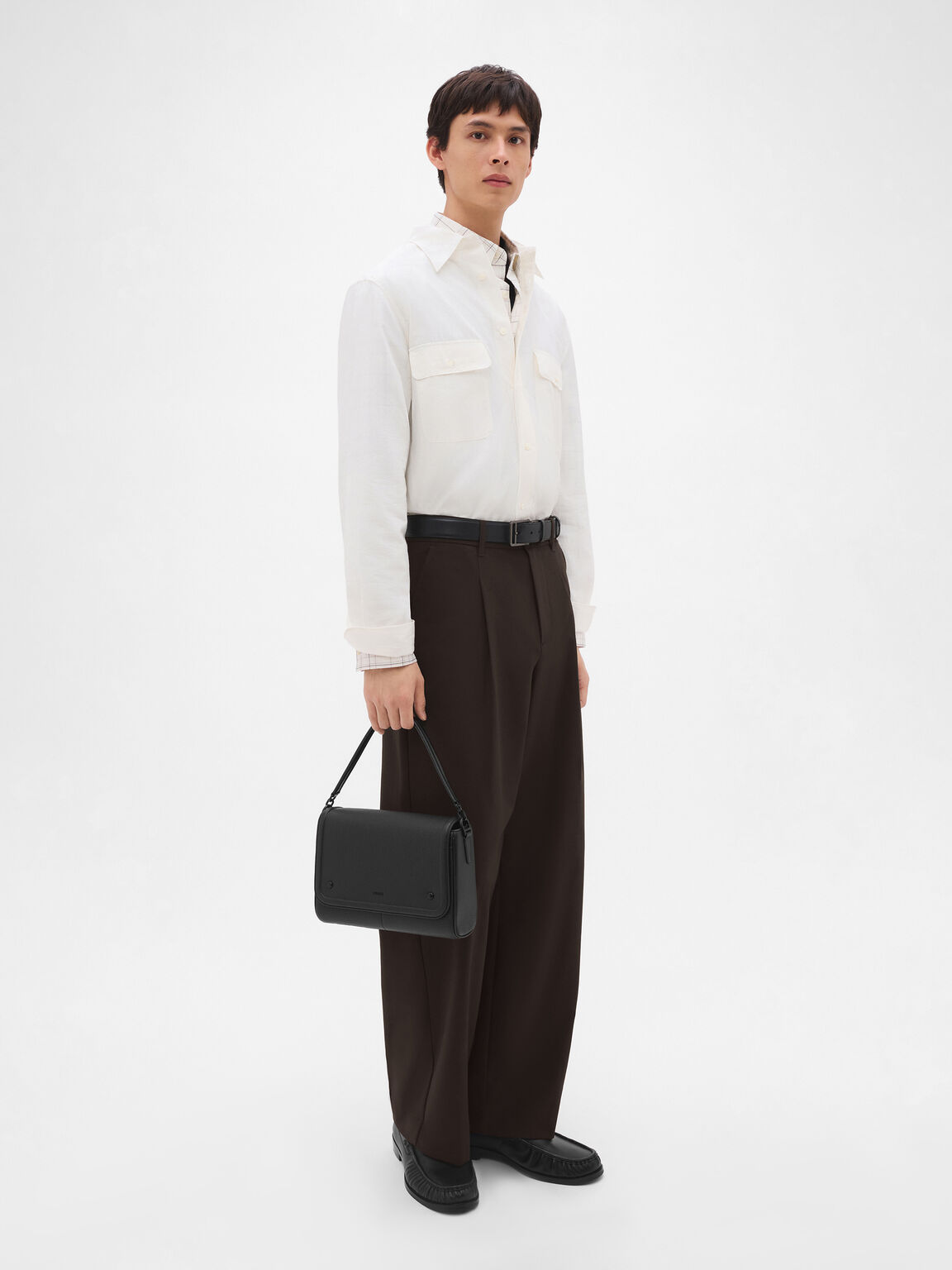 Patrice Tumbled Leather Messenger Bag, Black Tumble, hi-res