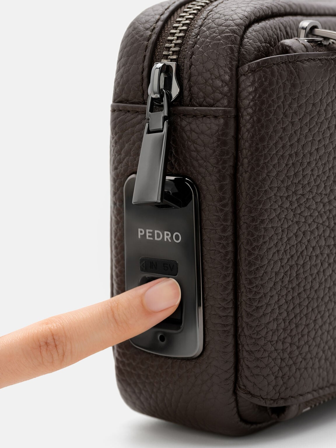 Fingerprint Lock Clutch Bag, Espresso Brown Tumble, hi-res