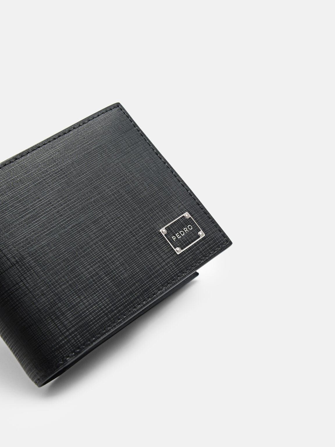 Textured Leather Wallet, Black, hi-res