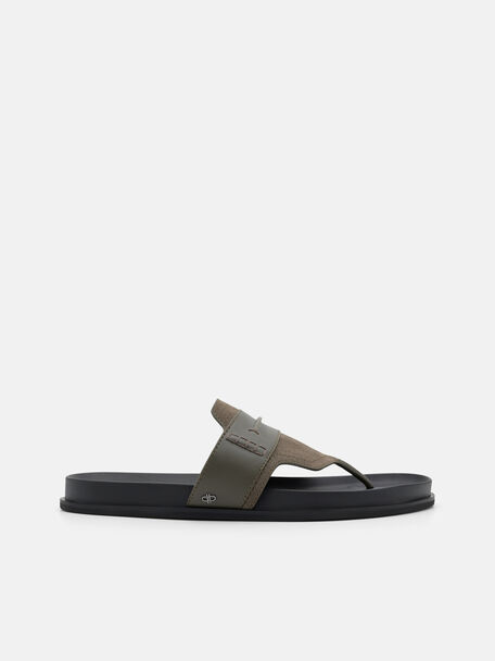 Suede Penny Thong Sandals, Olive, hi-res
