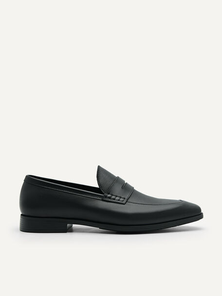 Altitude Lightweight Leather Penny Loafers, Black
