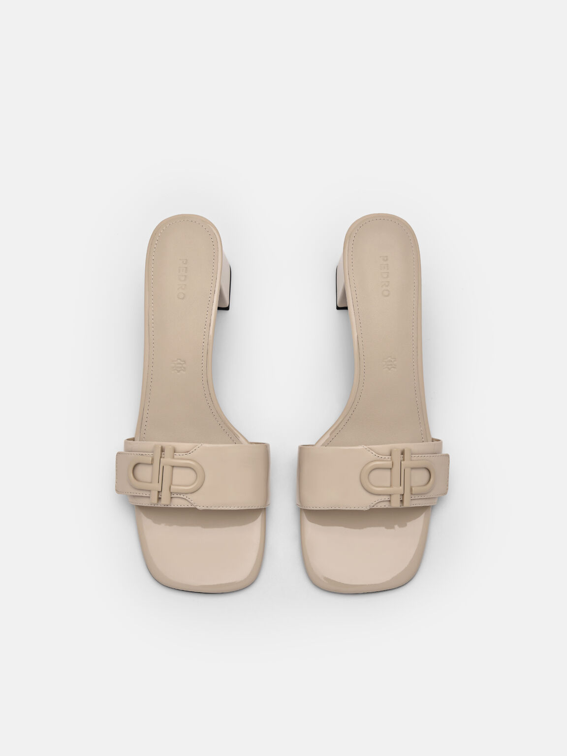 Giày sandals cao gót mũi vuông Icon Leather, Cát, hi-res