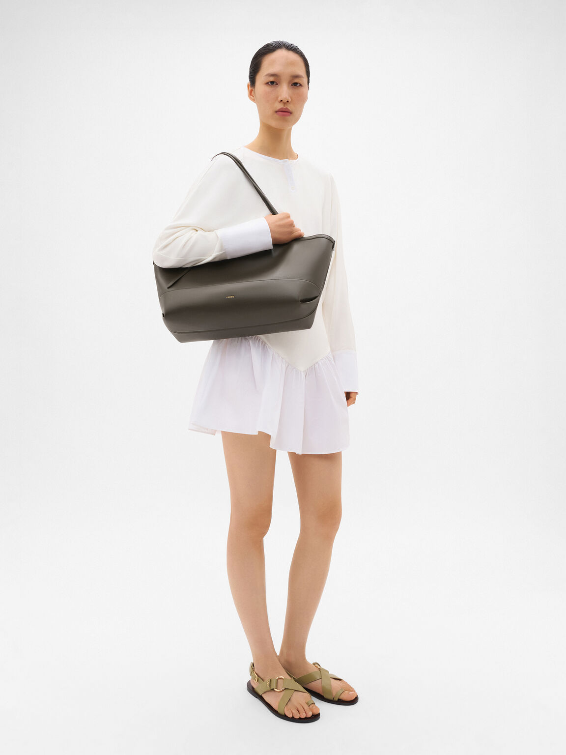 T&uacute;i tote h&igrave;nh thang Melka Oversized, Xanh Olive, hi-res