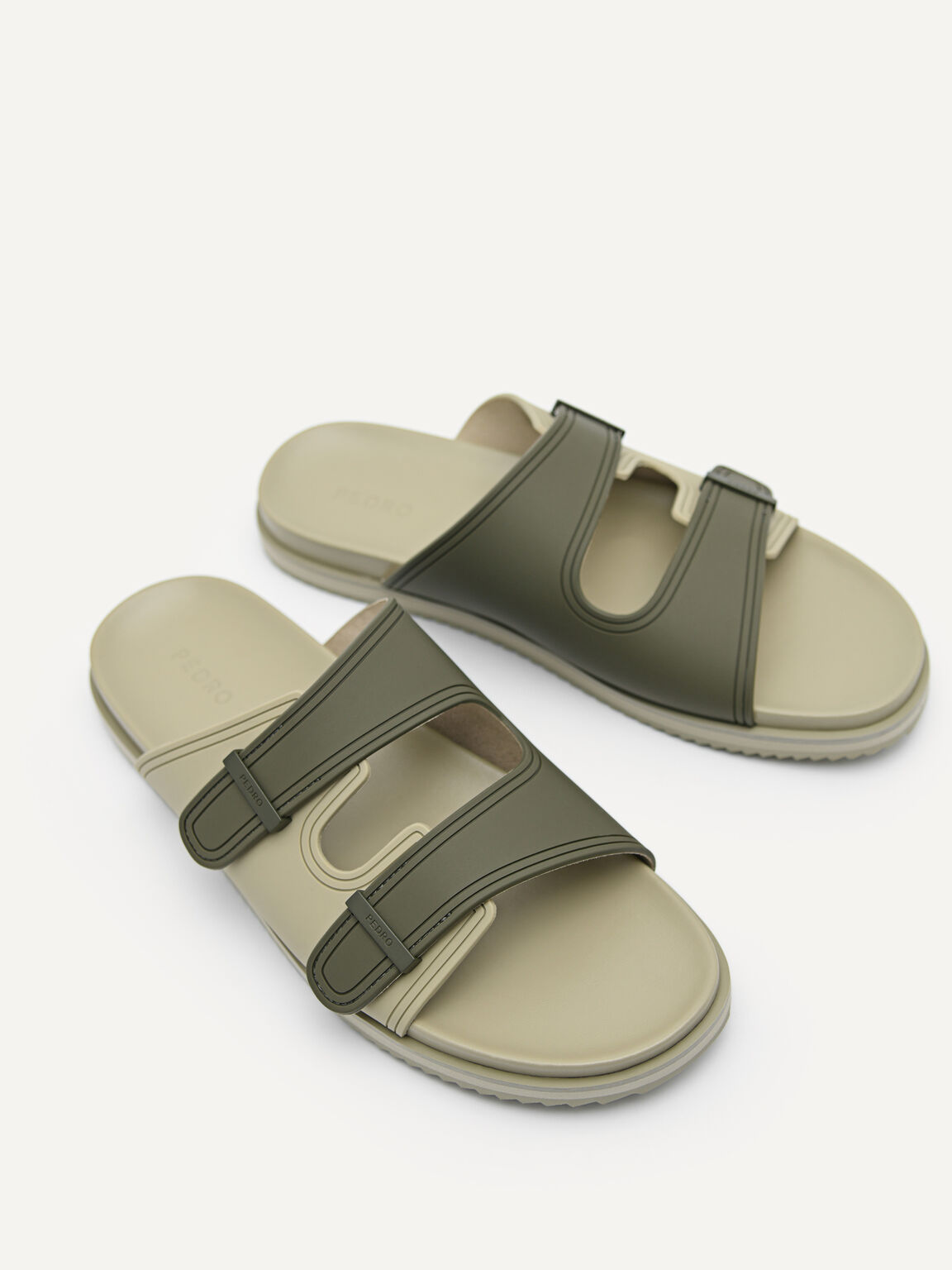 Rubber Double-strap Walking Sandals, Military Green, hi-res