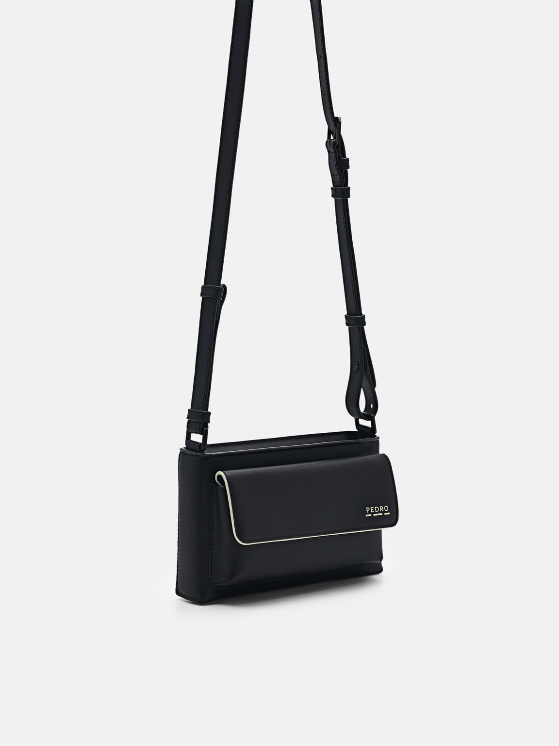 Túi đeo chéo phom chữ nhật Recycled Leather Mini, Đen, hi-res