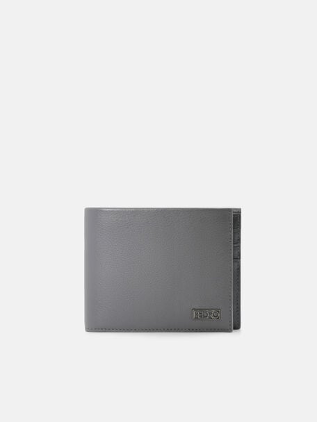 Embossed Leather Bi-Fold Wallet with Insert, Grey Tumble, hi-res