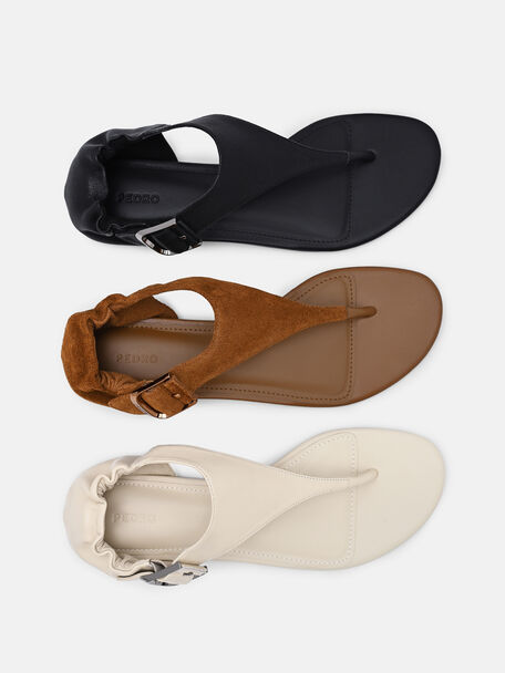 Gi&agrave;y sandals đế bệt Gabrielle, Rượu cognac da lộn, hi-res