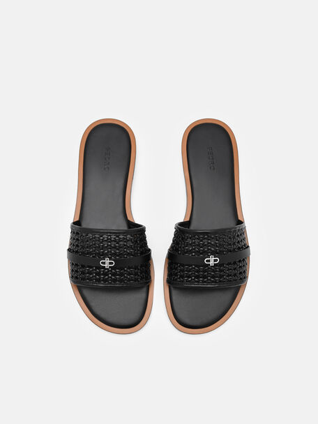 Sadie Woven Slide Sandals, Black Weave, hi-res
