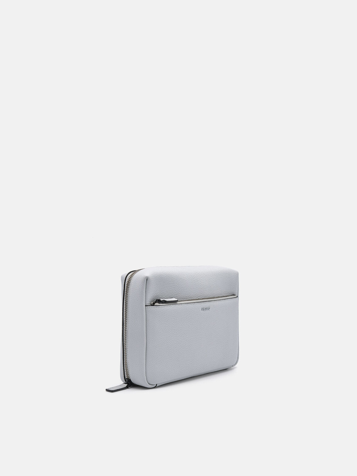 Embossed Leather Pouch, Light Grey, hi-res