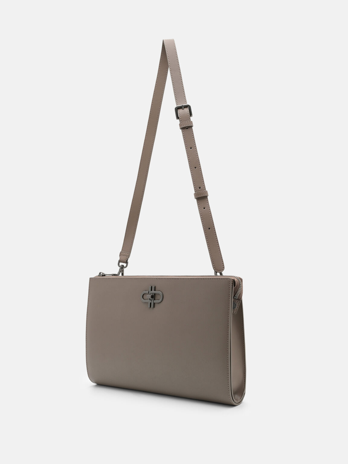 Clutch phom chữ nhật, Dark Taupe Saffiano, hi-res