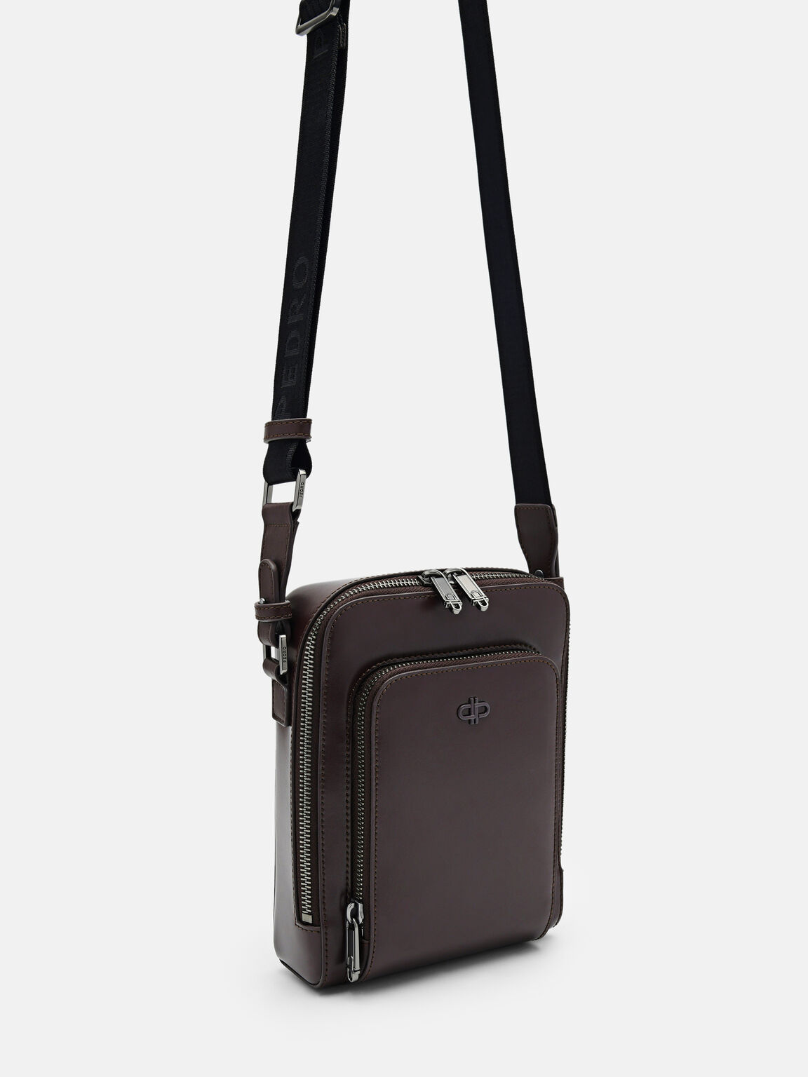Túi đeo chéo phom chữ nhật Icon Leather, Nâu Đậm, hi-res