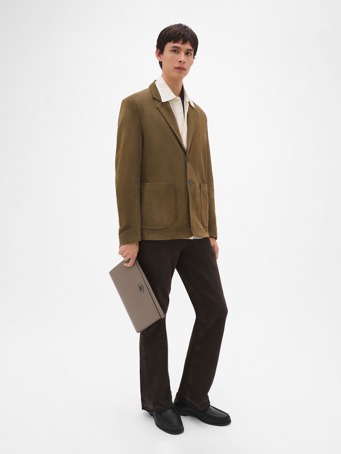 Clutch phom chữ nhật, Dark Taupe Saffiano, hi-res