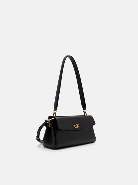 Emory Leather Shoulder Bag, Black, hi-res