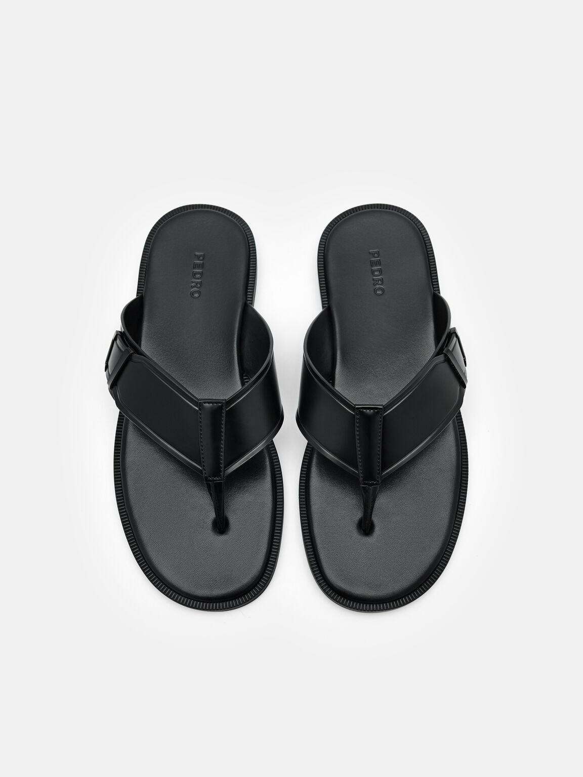 Buckle Thong Sandals, Black, hi-res