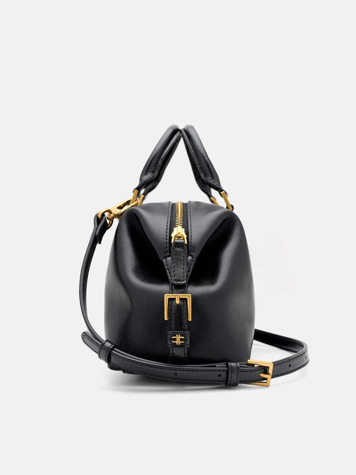 Mirelle Leather Bowling Bag, Black, hi-res