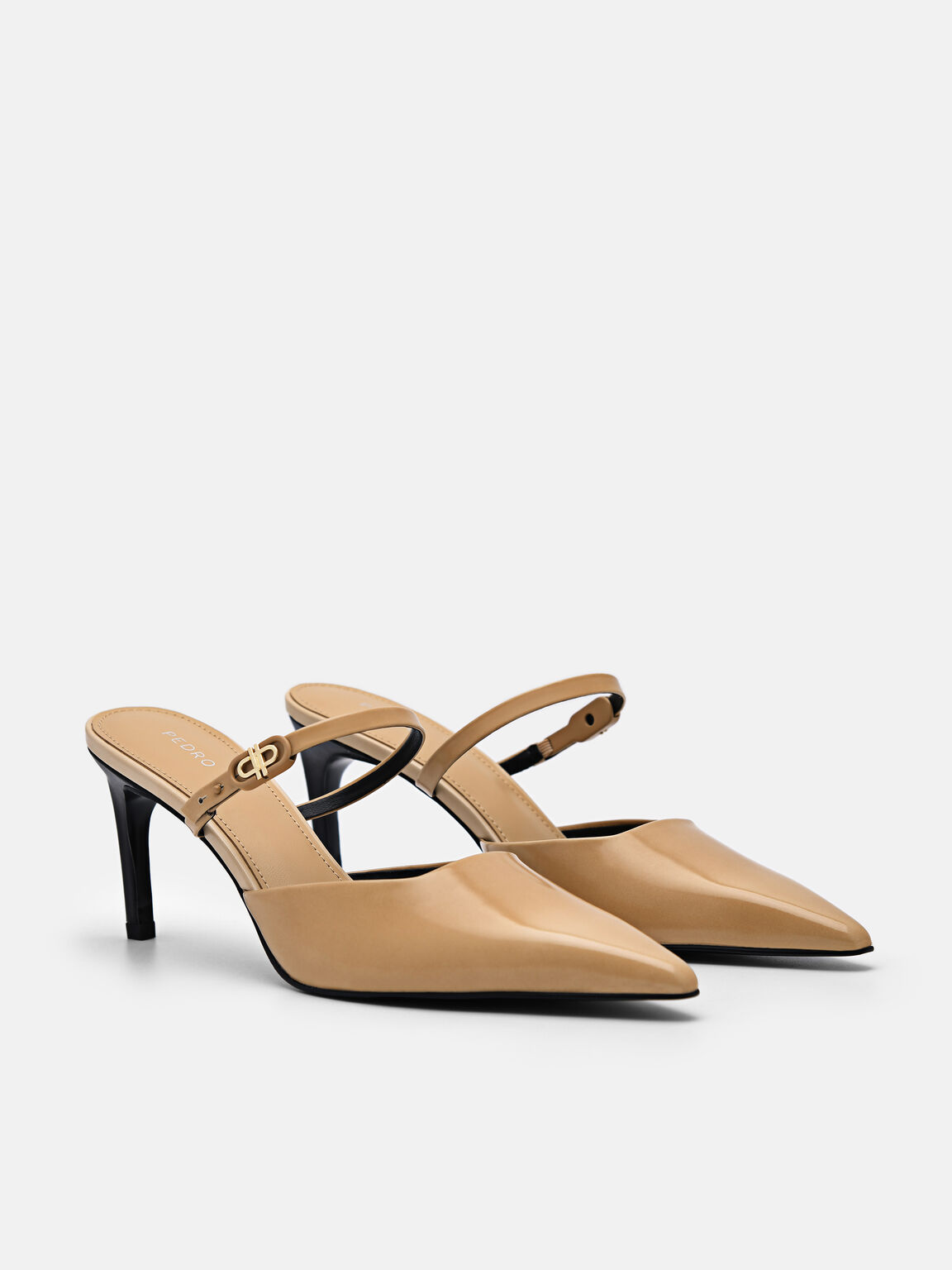 Giày mules cao gót Icon Leather, Nude