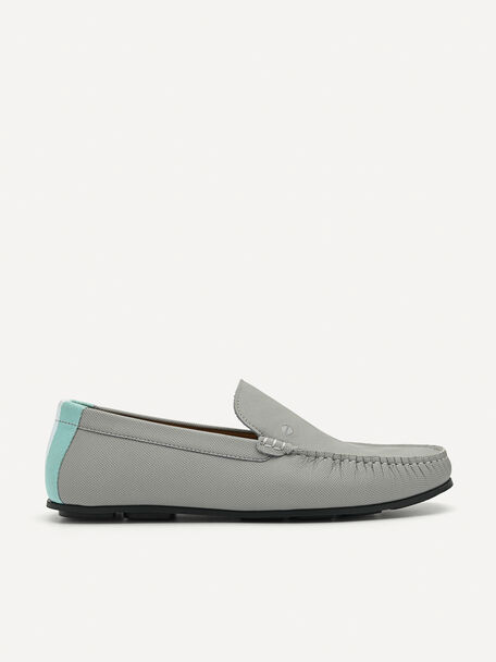 Leather & Fabric Slip-On Driving Shoes, Grey