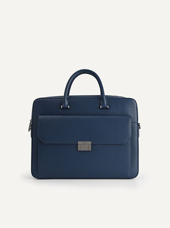 Henry Textured Leather Briefcase, Navy, hi-res