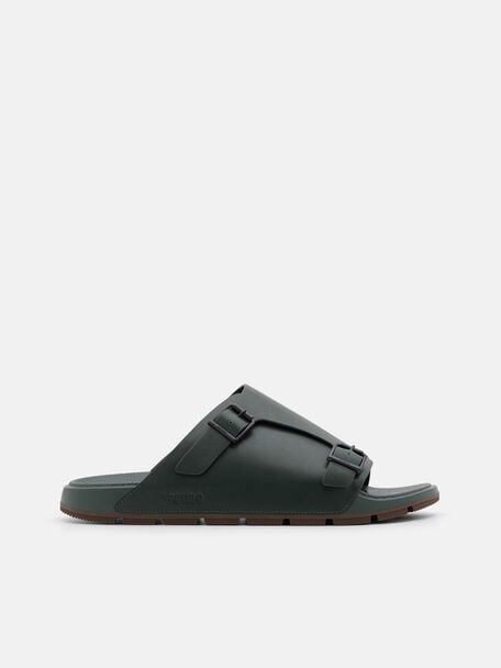 D&eacute;p quai ngang Leather Buckled, Xanh Sẫm