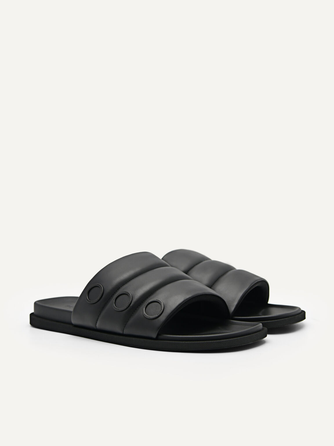 Puff Slide Sandals, Black, hi-res