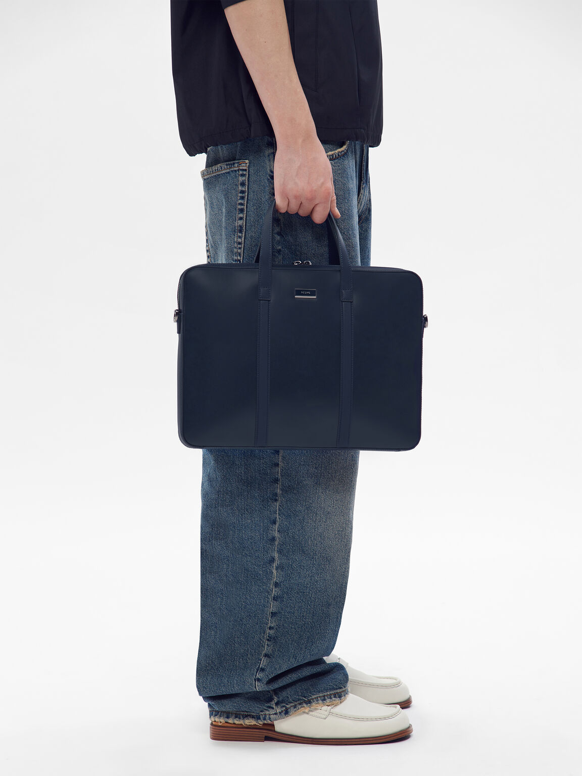 Allen Leather Briefcase, Navy, hi-res