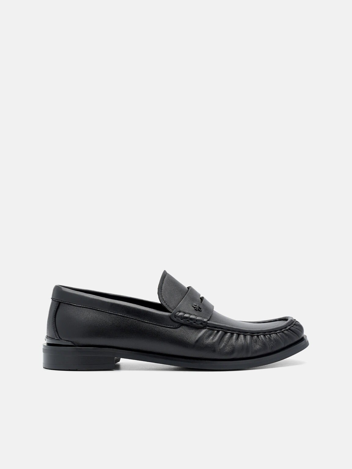 Leather Penny Loafers, Black, hi-res