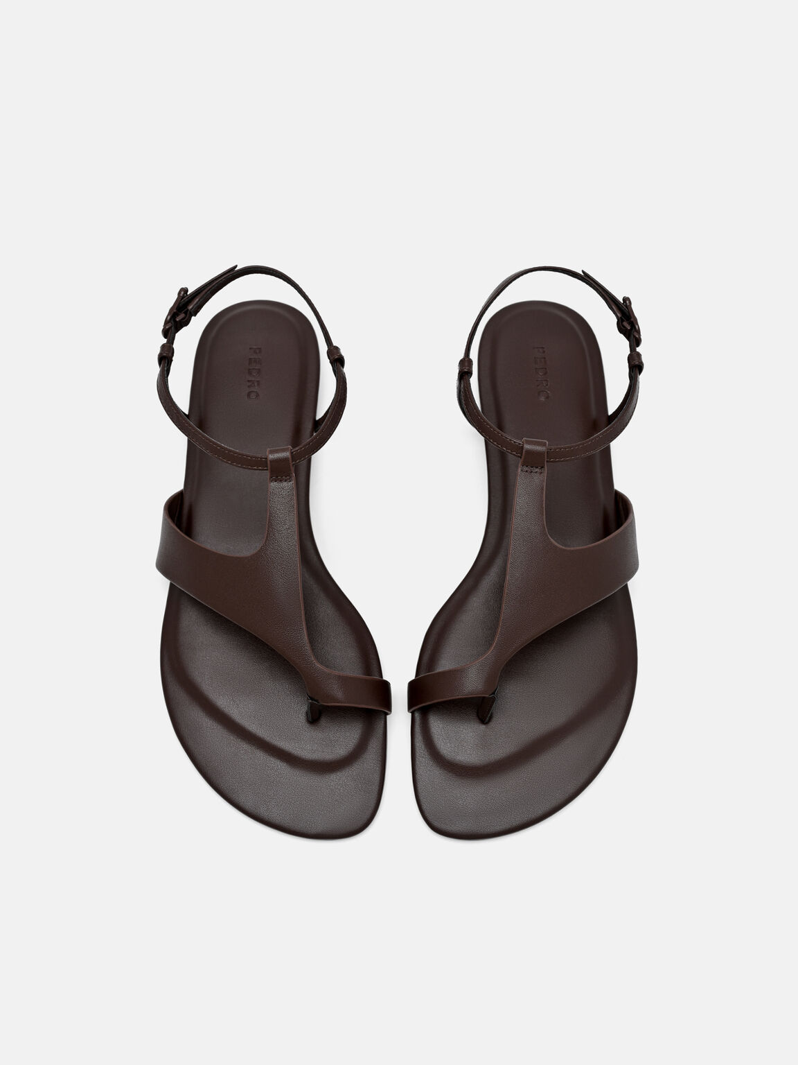 Leather Ankle Strap Sandals, Dark Brown, hi-res