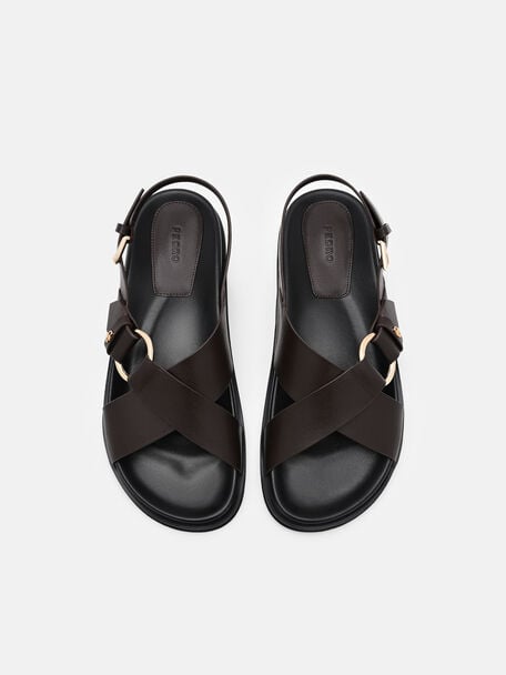 Gi&agrave;y sandals đế bệt Goya, N&acirc;u Đậm, hi-res