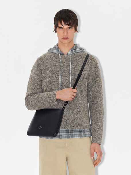 Clutch phom chữ nhật Two-Way Leather, Đen, hi-res