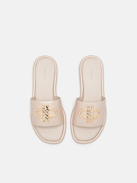 Dép quai ngang Icon Leather, Champagne, hi-res