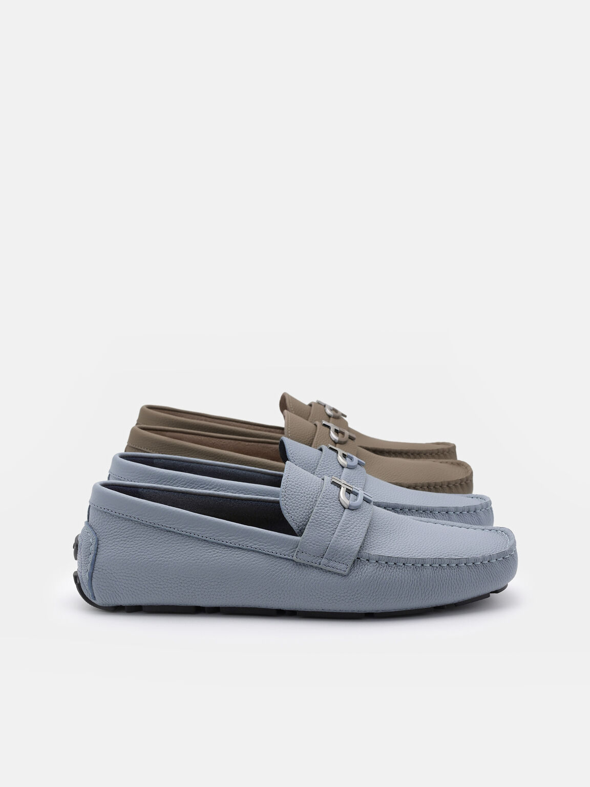 Embossed Leather Driving Shoes, Dark Taupe Tumble, hi-res