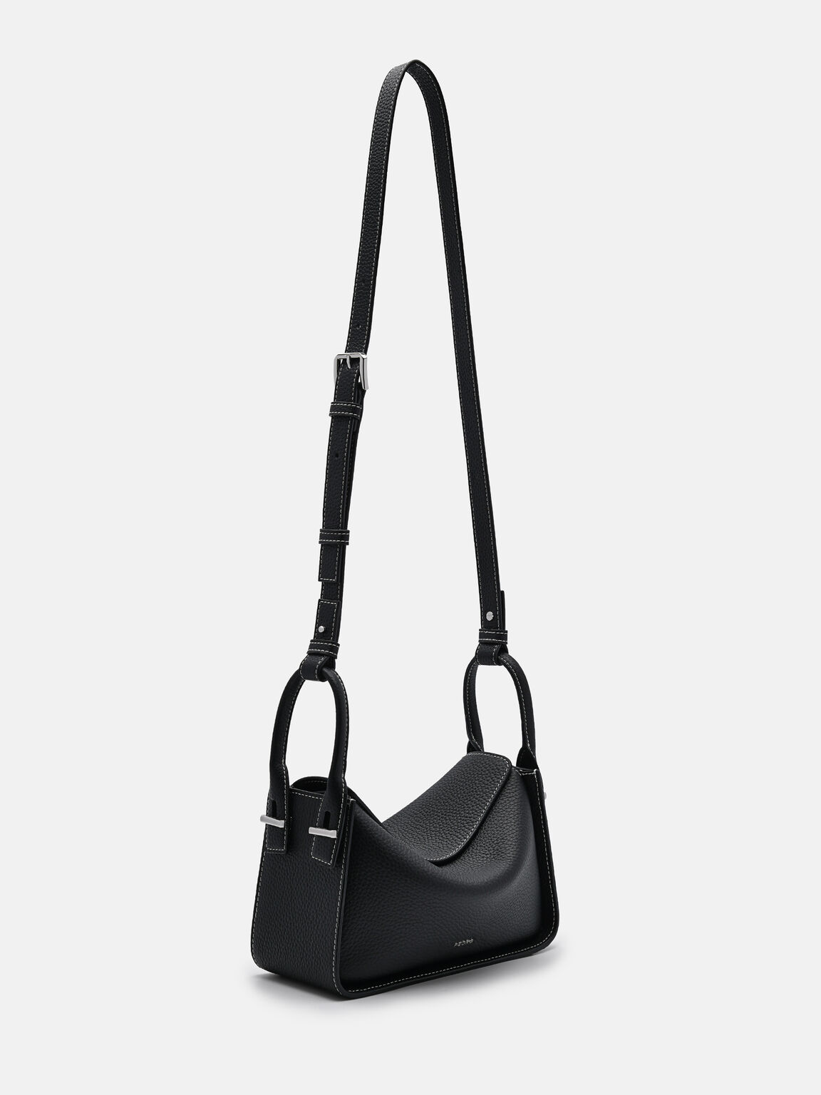 Túi đeo vai phom chữ nhật Demi Leather, Đen, hi-res