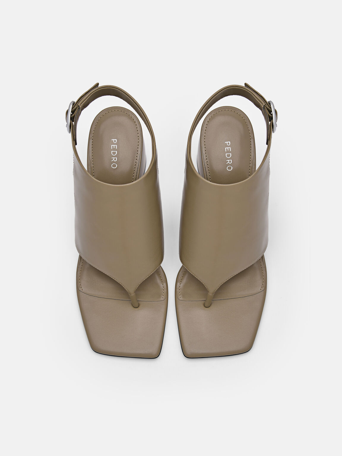 Giày sandals cao gót mũi vuông Este Leather, Xanh Olive