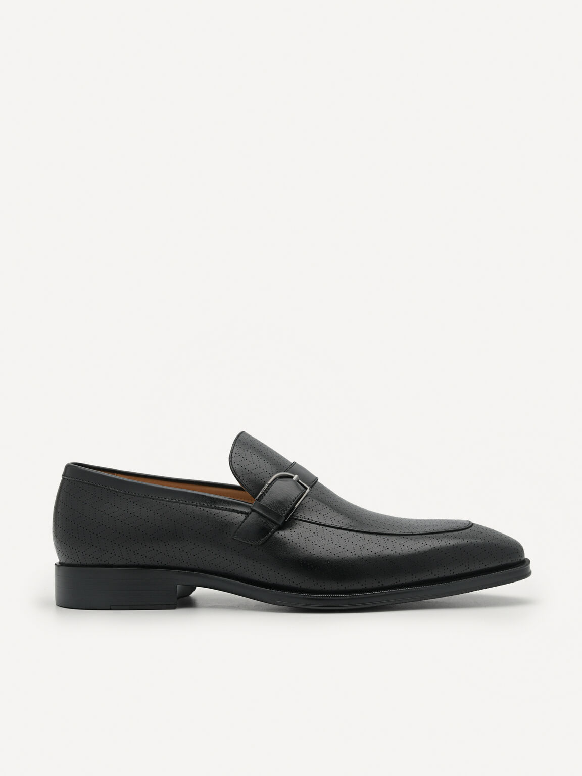 Leather Buckle Loafers, Black, hi-res